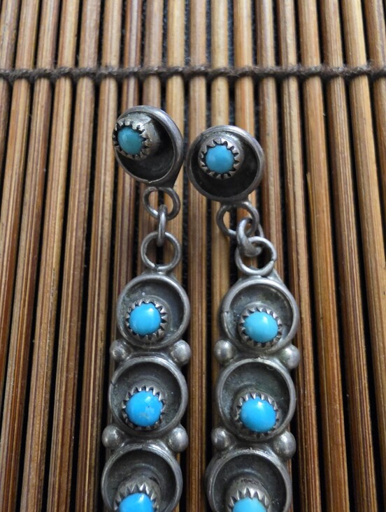 Sterling Silver Zuni Turquoise Dangle Earrings (Vintage)